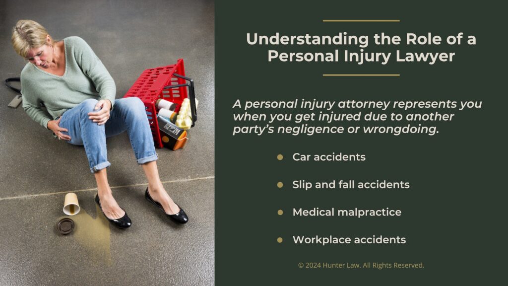 Callout 1: Female shopper lying on floor after slip and fall accident- The role of a personal injury lawyer- 4 areas