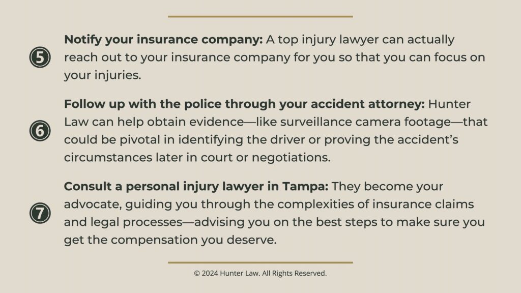 Callout 4: Three steps after hit-and-run- notify insurance company, follow up with personal injury attorney