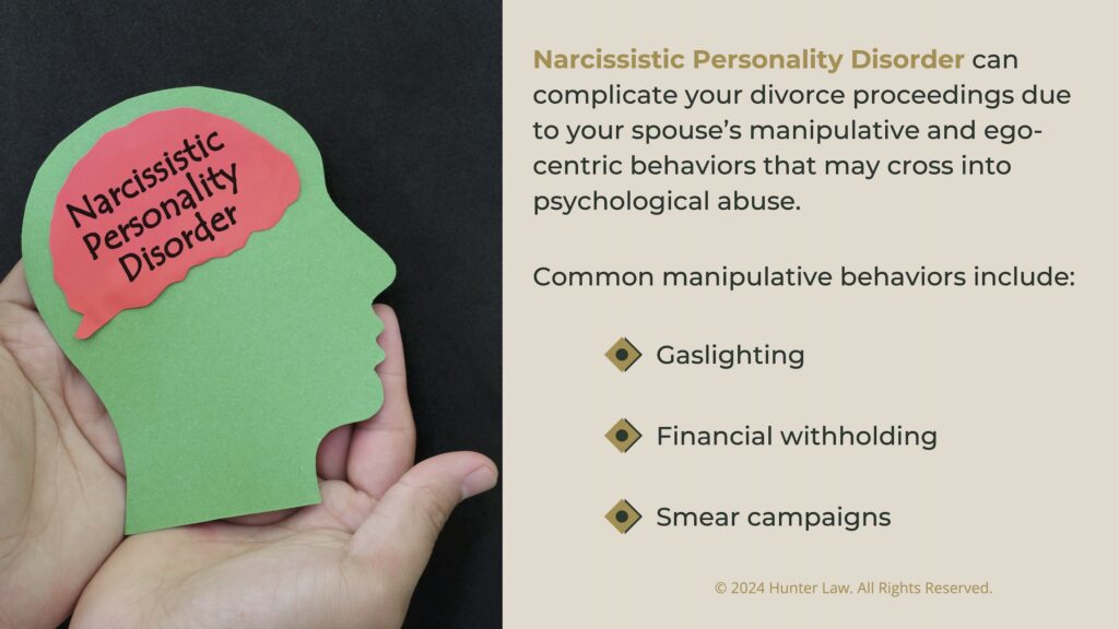 Callout 1: Narcissistic Personality Disorder words on human head   green paper- 3 common manipulative behaviors listed