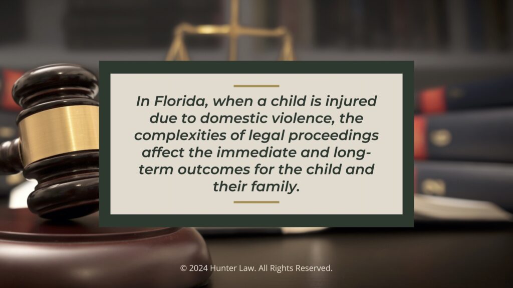 Callout 1: Judges gavel and scale on desk- quote from text about when a child's injury is due to domestic violence.