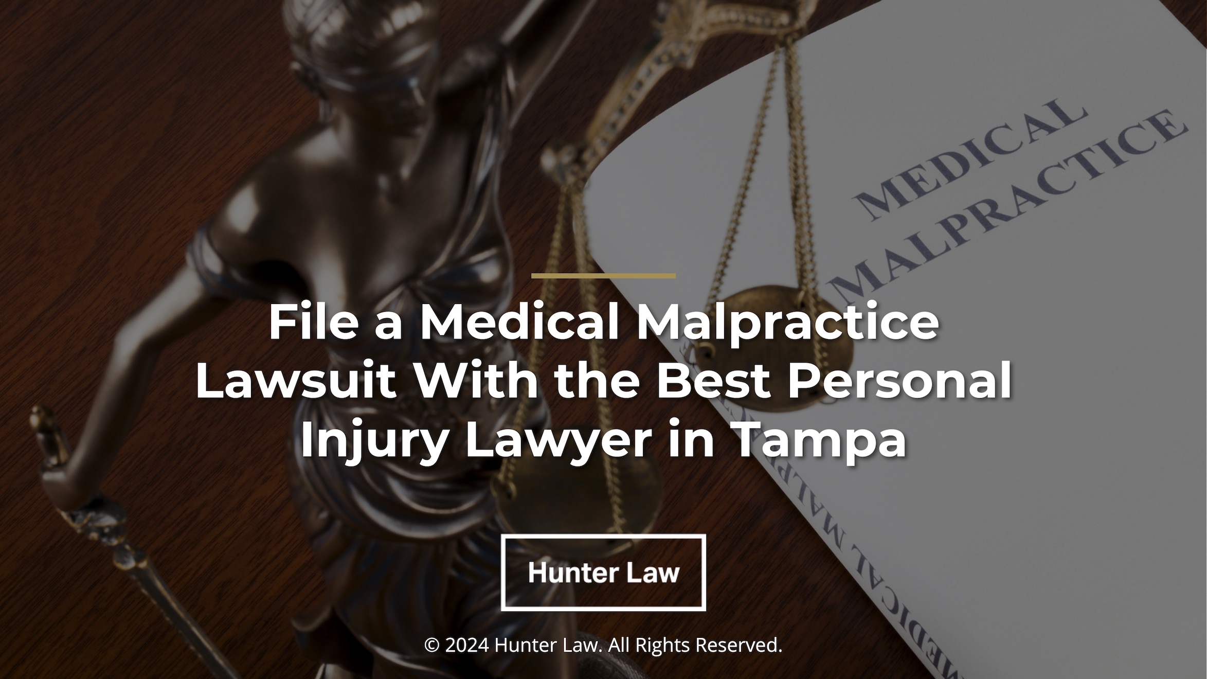 Featured: medical malpractice book next to Lady Justice- File a Medical Malpractice Lawsuit With the Best Personal Injury Lawyer in Tampa.