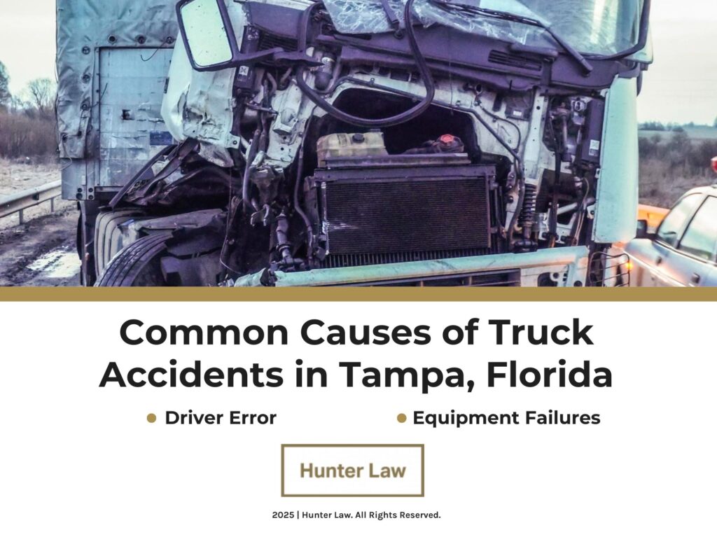 Close-up of semi-truck accident damage- Common Causes of Truck Accidents in Tampa, Florida.