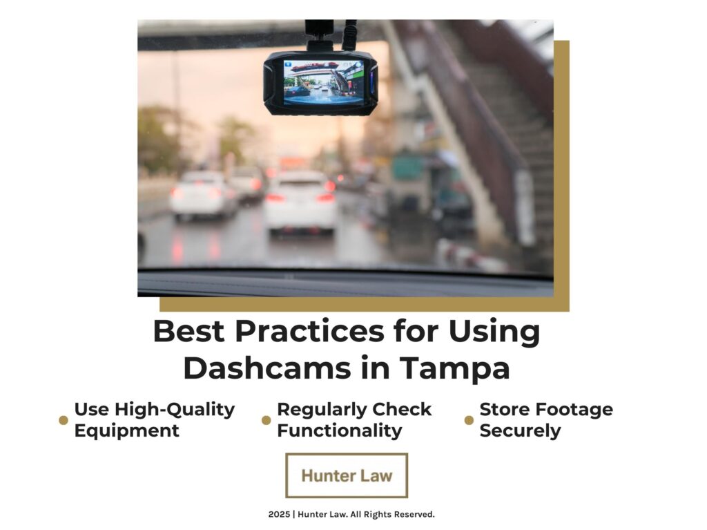 Dashcam in car on busy city street- Best Practices for Using Dashcams in Tampa.