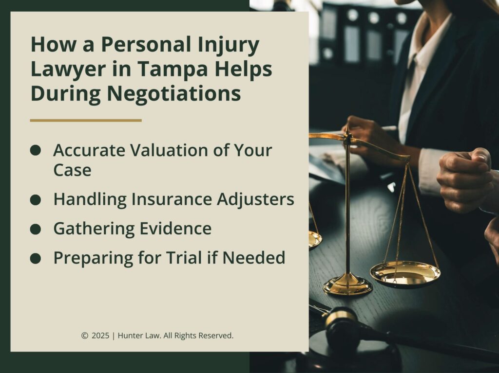 Lawyer sitting with client in office. 4 ways a Tampa personal injury lawyer helps in settlement negotiations.